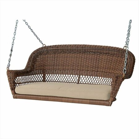 PROPATION Honey Wicker Porch Swing With Tan Cushion PR2430125
